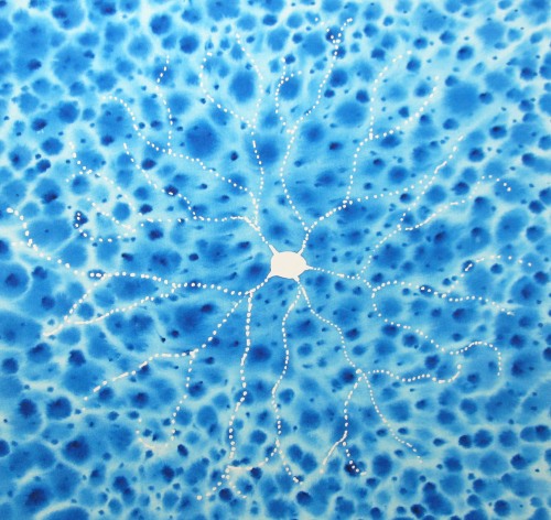 Blue Batik Retinal Neuron, watercolor on paper, 2015 (All Rights Reserved; Used with Permission)